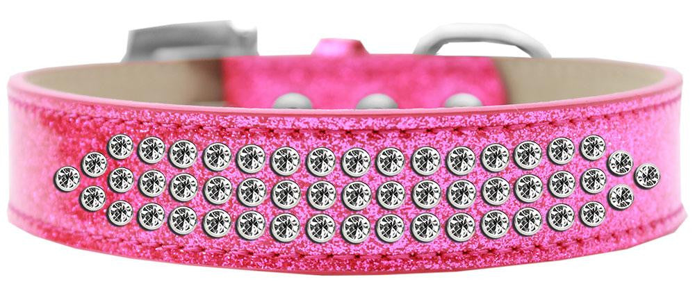 Three Row Clear Crystal Ice Cream Dog Collar Pink Size 20