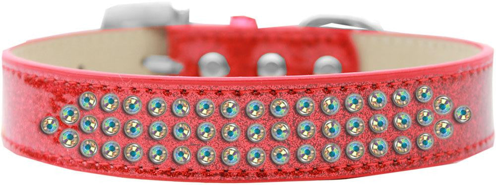 Three Row AB Crystal Ice Cream Dog Collar Red Size 12