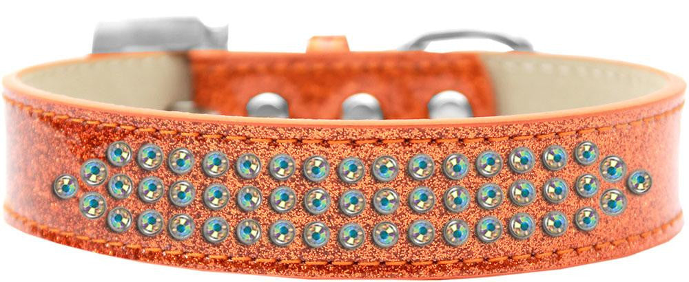 Three Row AB Crystal Ice Cream Dog Collar Orange Size 14