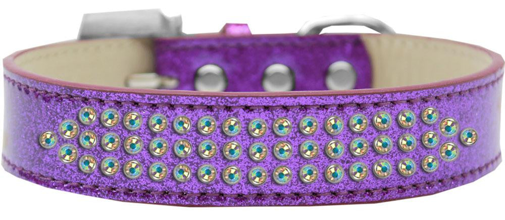 Three Row AB Crystal Ice Cream Dog Collar Purple Size 14