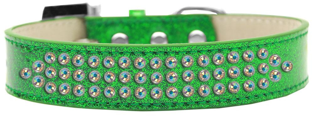 Three Row AB Crystal Ice Cream Dog Collar Emerald Green Size 18