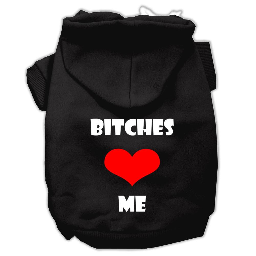 Bitches Love Me Screen Print Pet Hoodies Black Size Lg (14)