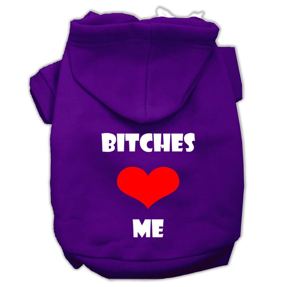 Bitches Love Me Screen Print Pet Hoodies Purple Size Lg (14)