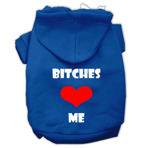 Bitches Love Me Screen Print Pet Hoodies Blue Size XS (8)