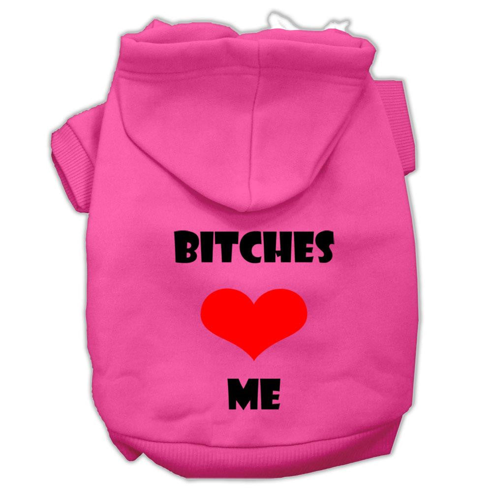 Bitches Love Me Screen Print Pet Hoodies Bright Pink Size XXL (18)