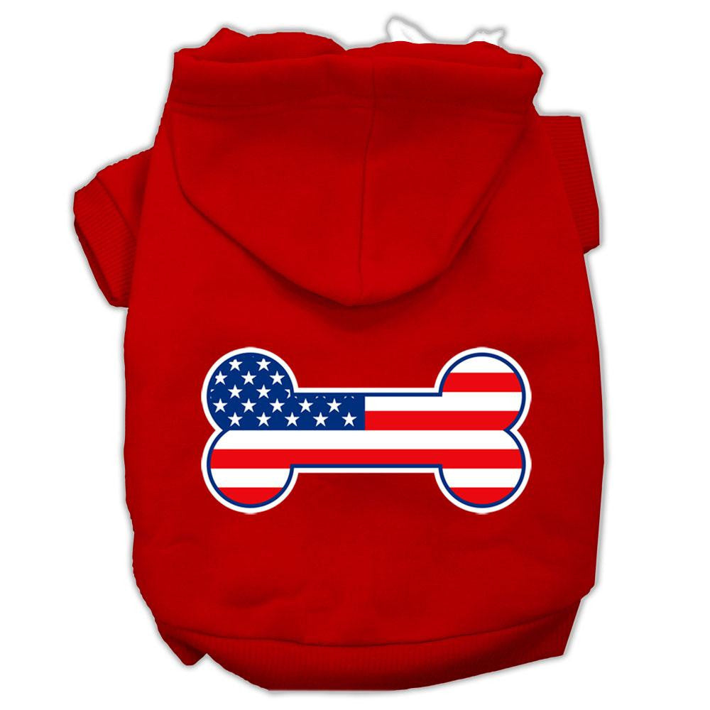 Bone Shaped American Flag Screen Print Pet Hoodies Red Size Lg (14)