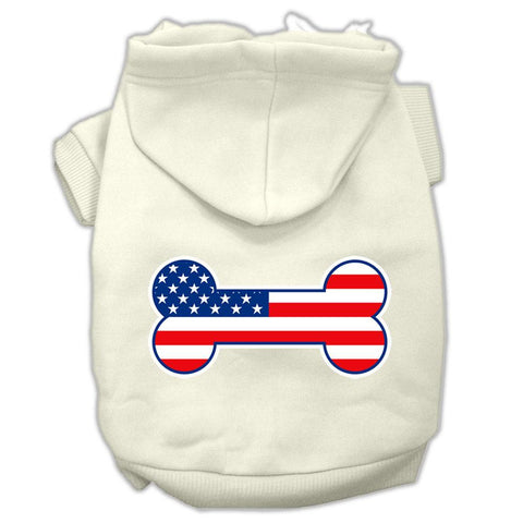 Bone Shaped American Flag Screen Print Pet Hoodies Cream Size XL (16)