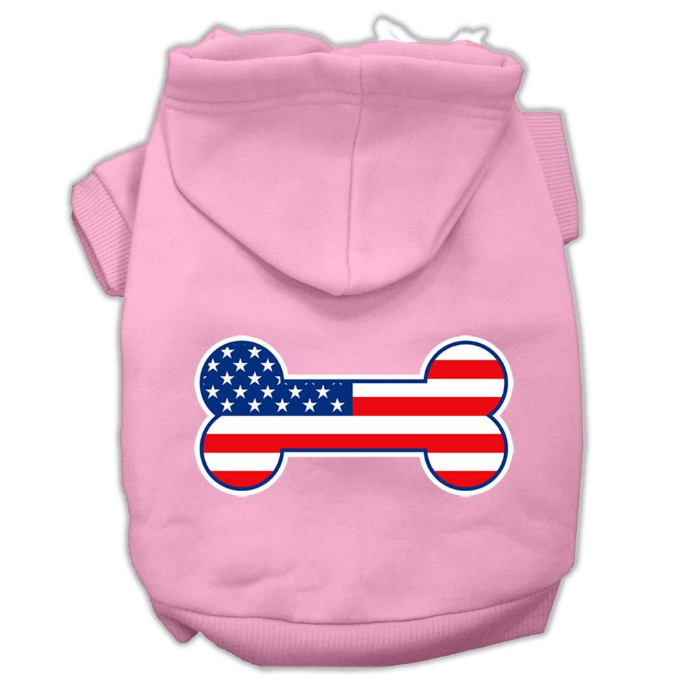 Bone Shaped American Flag Screen Print Pet Hoodies Light Pink Size XL (16)