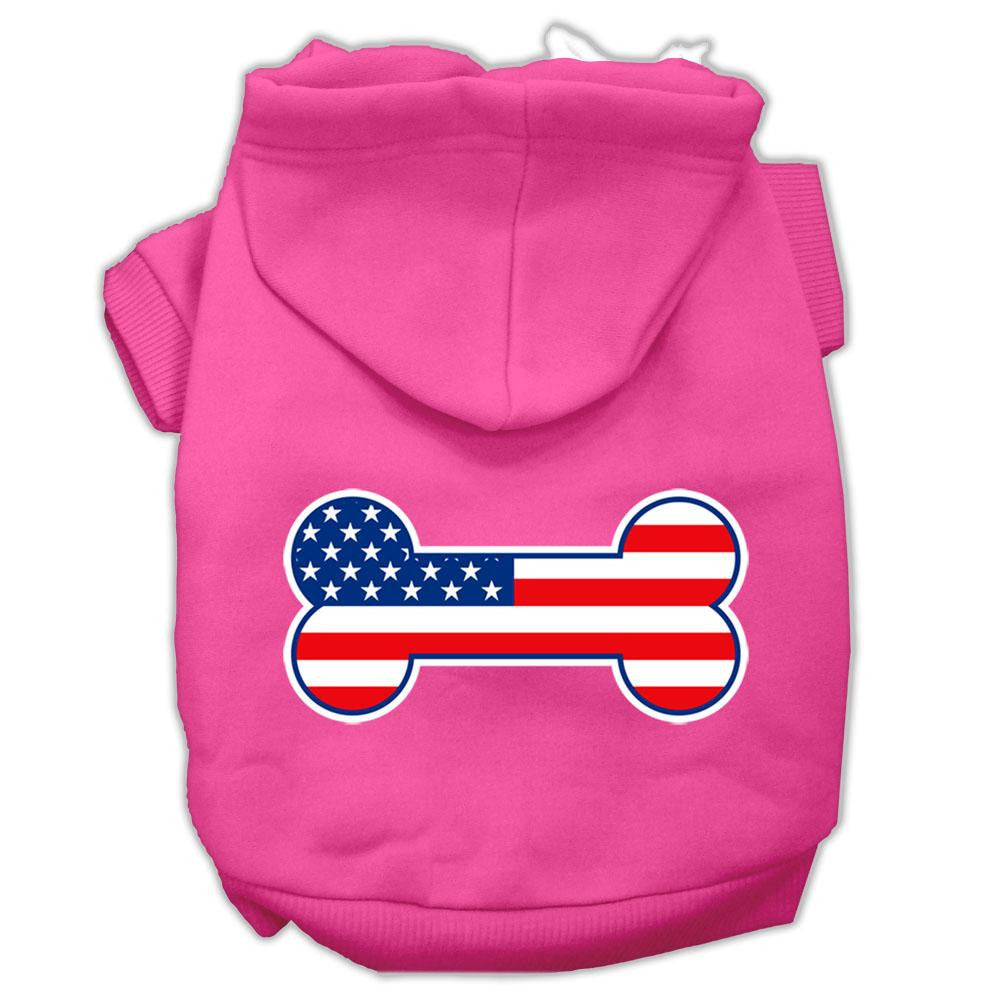 Bone Shaped American Flag Screen Print Pet Hoodies Bright Pink Size XS (8)