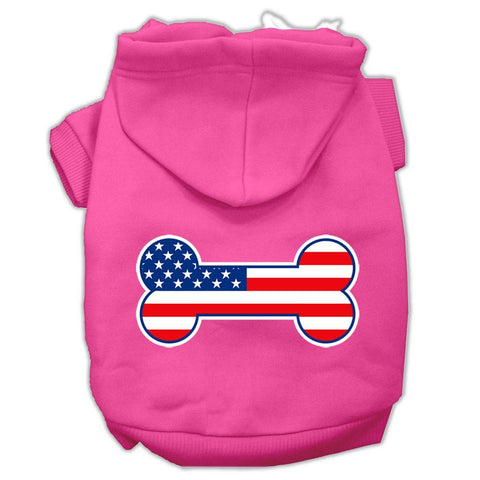 Bone Shaped American Flag Screen Print Pet Hoodies Bright Pink Size XS (8)