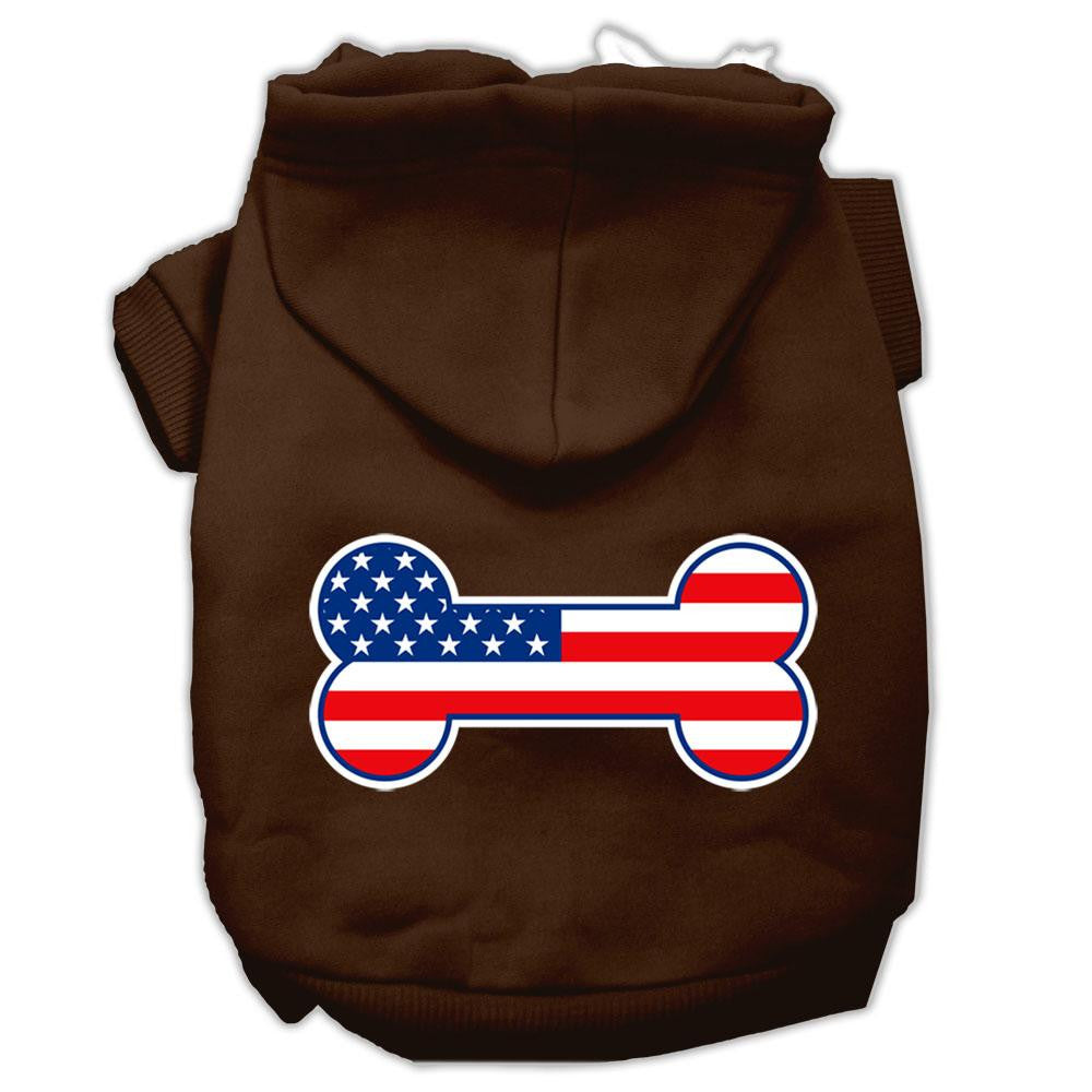 Bone Shaped American Flag Screen Print Pet Hoodies Brown Size XS (8)