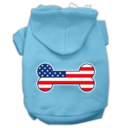 Bone Shaped American Flag Screen Print Pet Hoodies Baby Blue XXL (18)