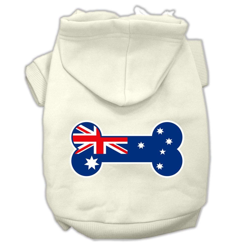 Bone Shaped Australian Flag Screen Print Pet Hoodies Cream Size XS (8)