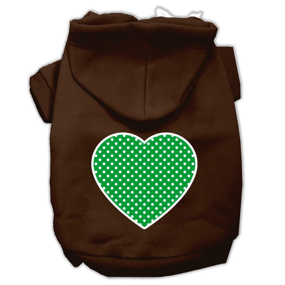 Green Swiss Dot Heart Screen Print Pet Hoodies Brown Size Lg (14)