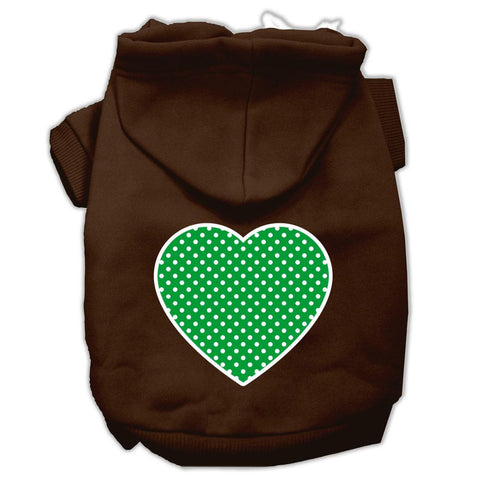 Green Swiss Dot Heart Screen Print Pet Hoodies Brown Size Med (12)