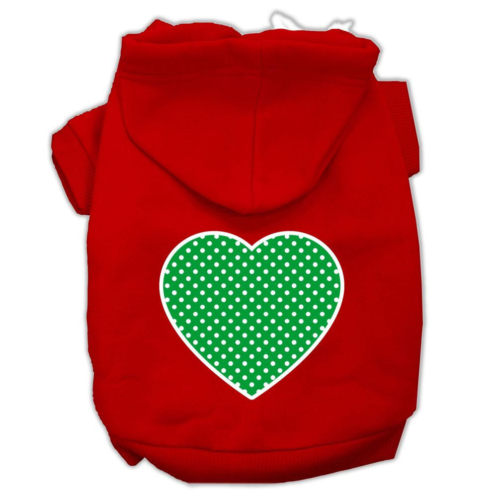 Green Swiss Dot Heart Screen Print Pet Hoodies Red Size Sm (10)