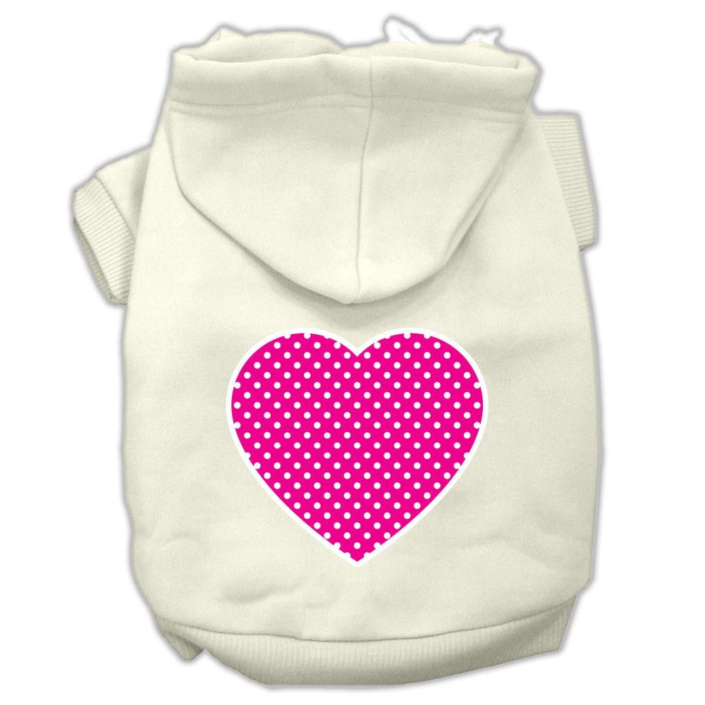 Pink Swiss Dot Heart Screen Print Pet Hoodies Cream Size XS (8)