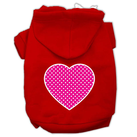 Pink Swiss Dot Heart Screen Print Pet Hoodies Red Size XS (8)