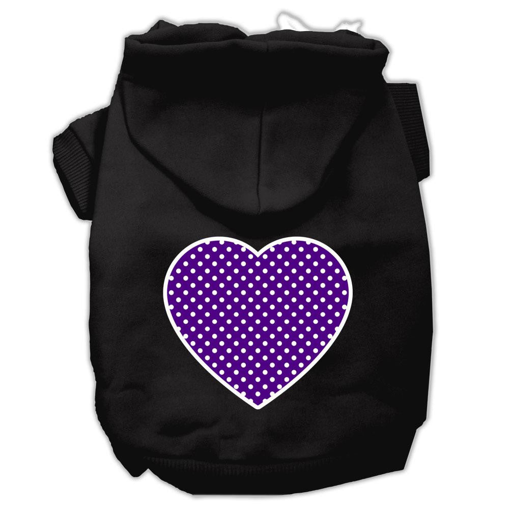 Purple Swiss Dot Heart Screen Print Pet Hoodies Black Size XS (8)