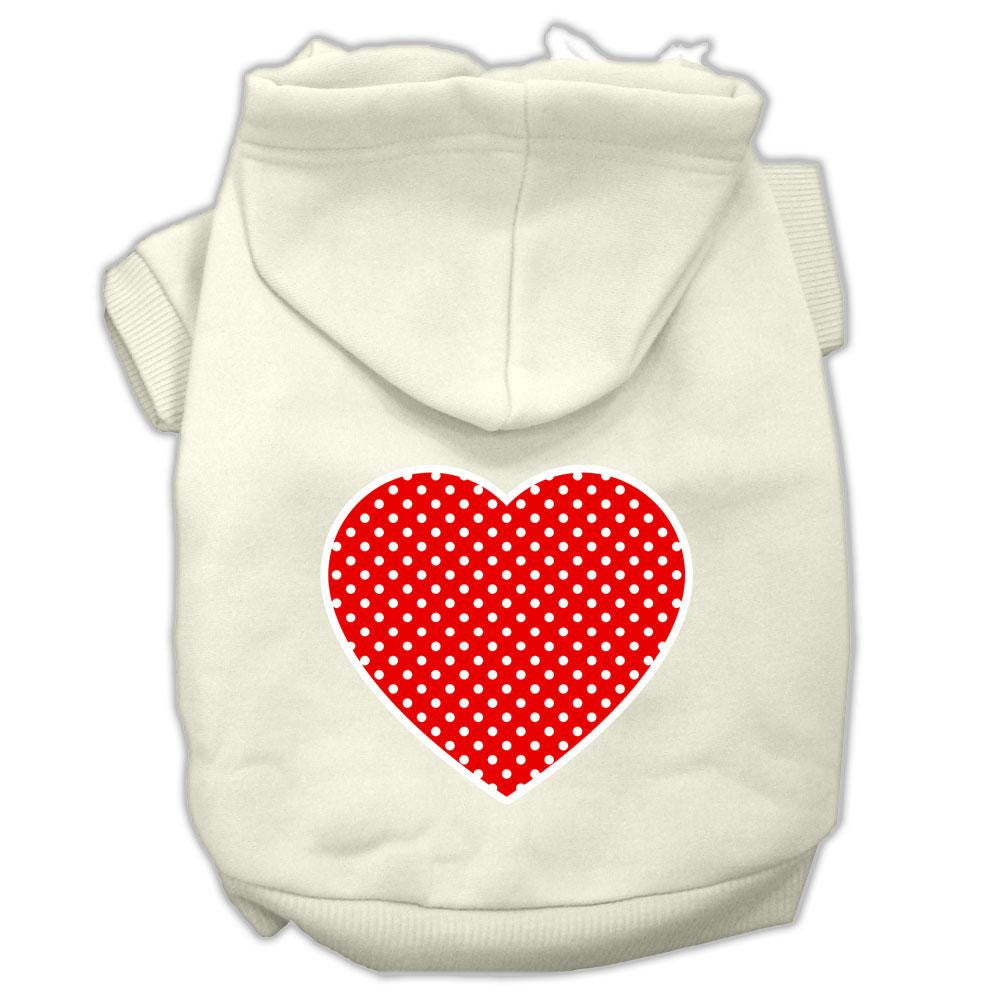 Red Swiss Dot Heart Screen Print Pet Hoodies Cream Size XL (16)