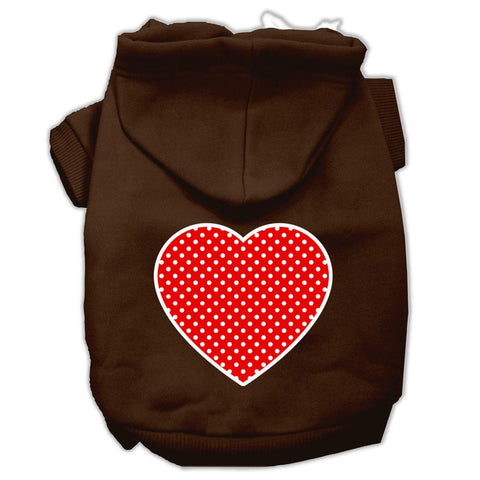 Red Swiss Dot Heart Screen Print Pet Hoodies Brown Size XS (8)