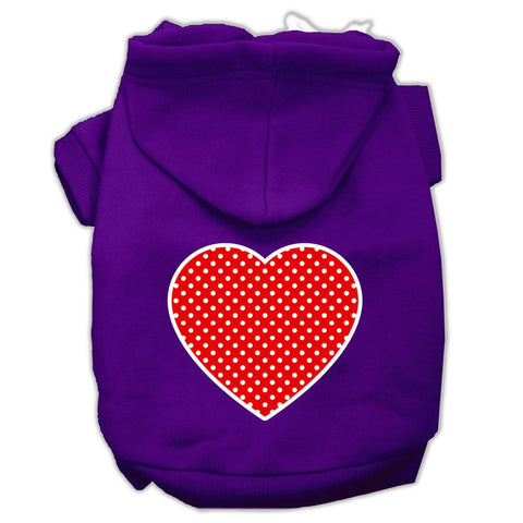 Red Swiss Dot Heart Screen Print Pet Hoodies Purple Size XS (8)