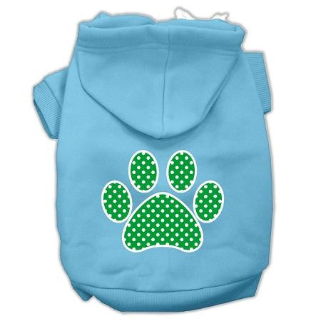 Green Swiss Dot Paw Screen Print Pet Hoodies Baby Blue Size Med (12)