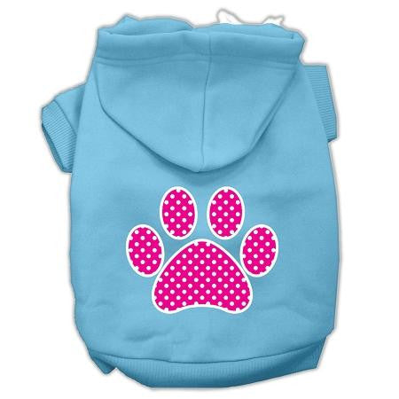 Pink Swiss Dot Paw Screen Print Pet Hoodies Baby Blue Size Med (12)