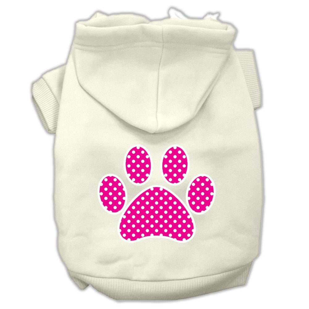 Pink Swiss Dot Paw Screen Print Pet Hoodies Cream Size XS (8)