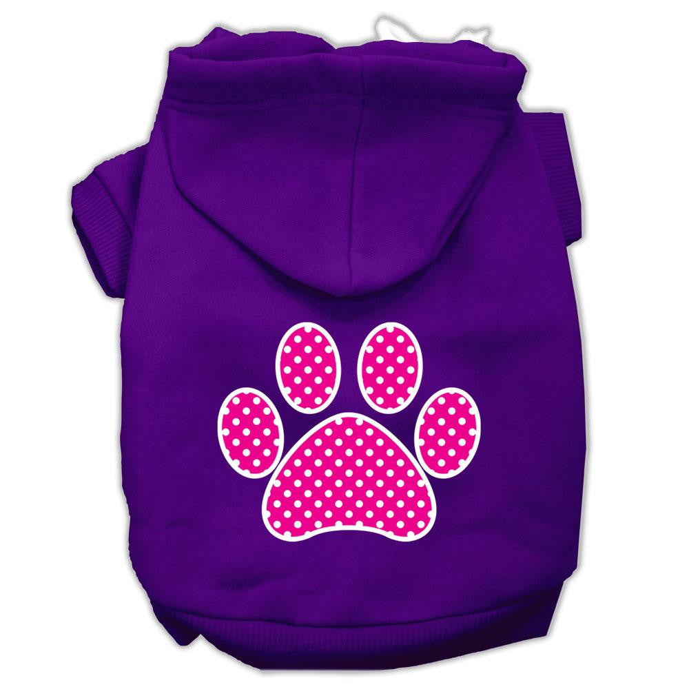 Pink Swiss Dot Paw Screen Print Pet Hoodies Purple Size XS (8)