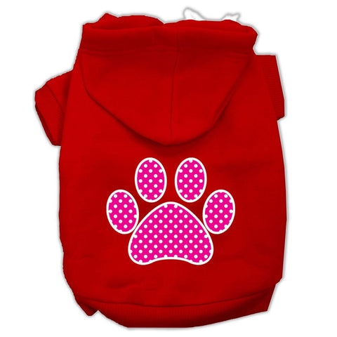 Pink Swiss Dot Paw Screen Print Pet Hoodies Red Size XS (8)