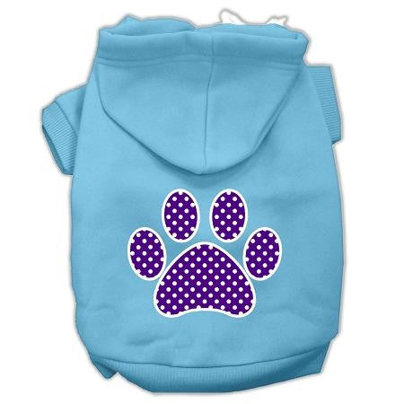 Purple Swiss Dot Paw Screen Print Pet Hoodies Baby Blue Size Med (12)