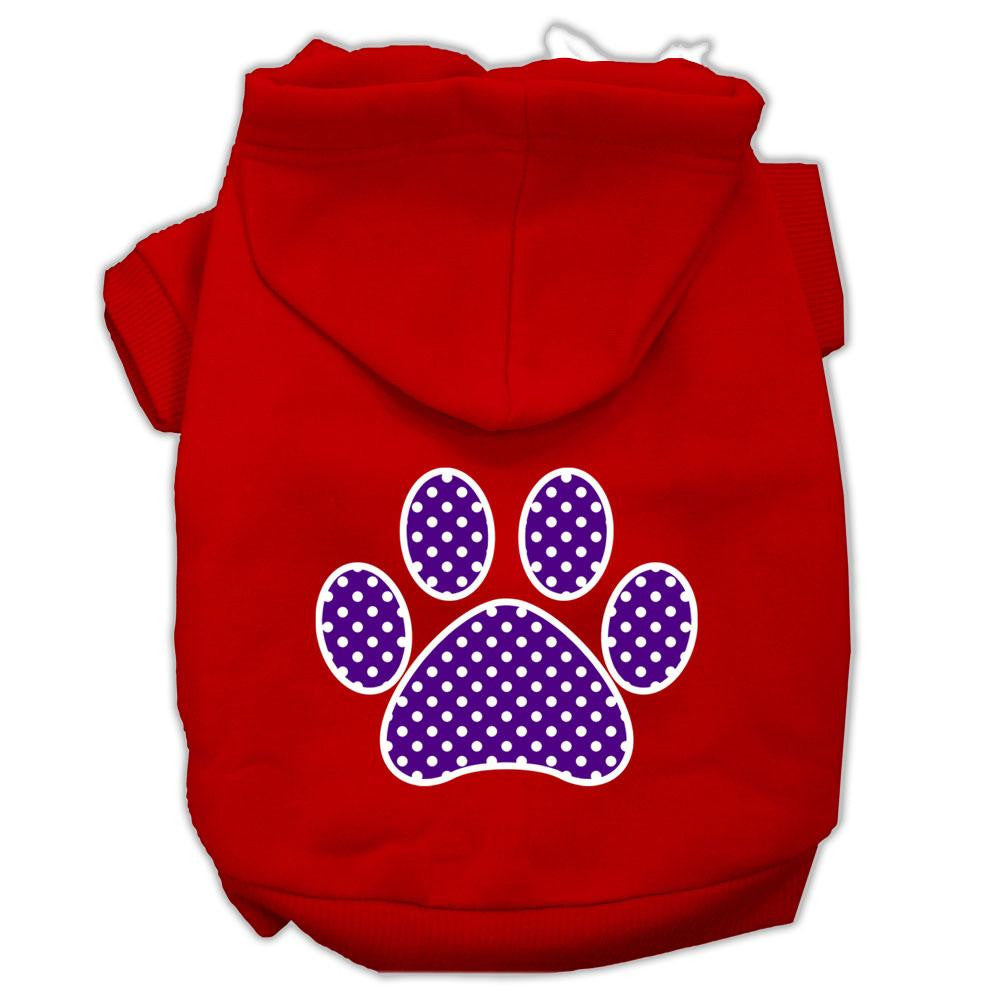 Purple Swiss Dot Paw Screen Print Pet Hoodies Red Size Med (12)