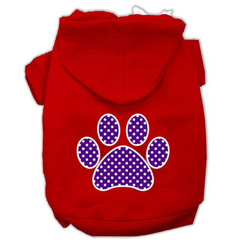 Purple Swiss Dot Paw Screen Print Pet Hoodies Red Size Sm (10)