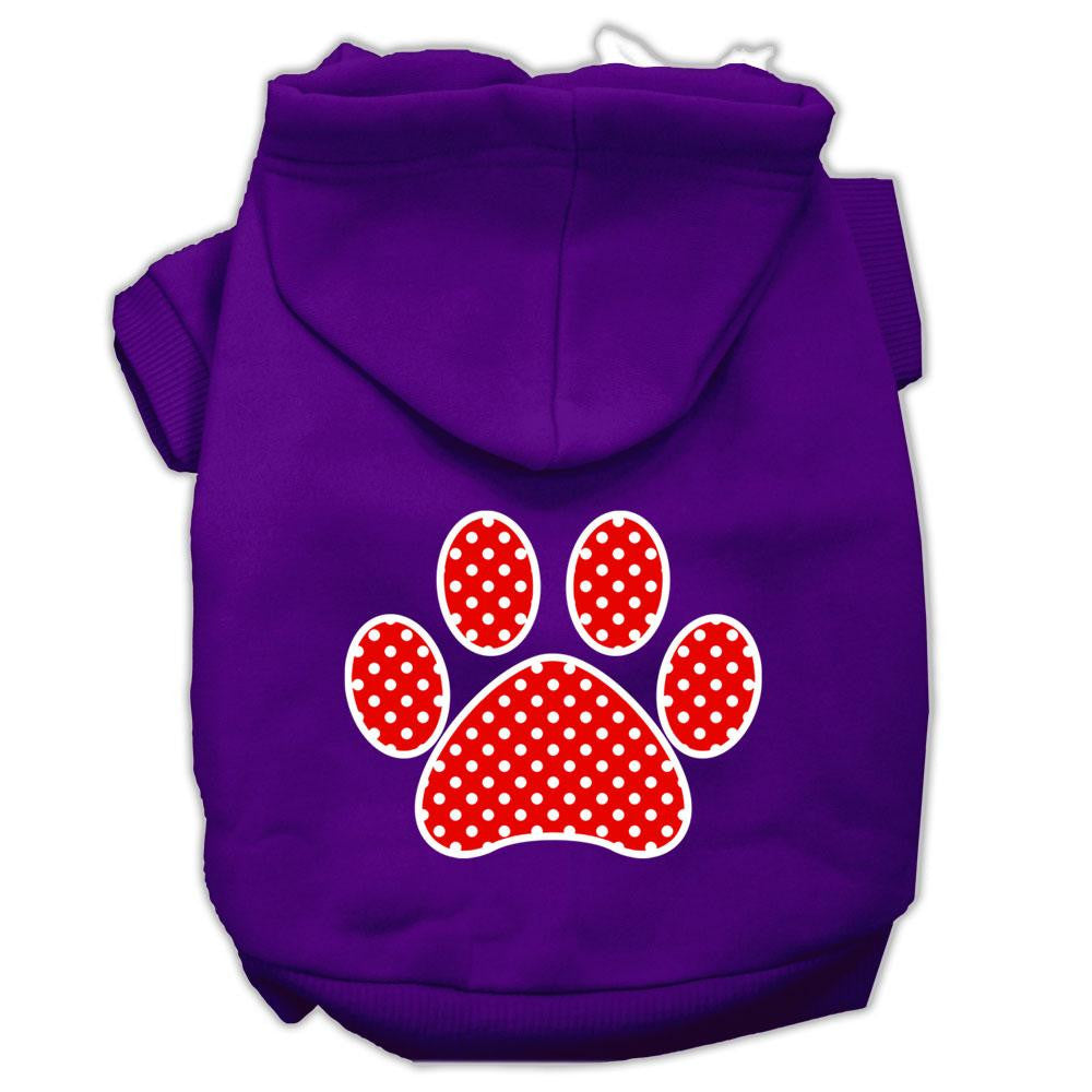 Red Swiss Dot Paw Screen Print Pet Hoodies Purple Size Lg (14)