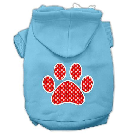 Red Swiss Dot Paw Screen Print Pet Hoodies Baby Blue Size Med (12)