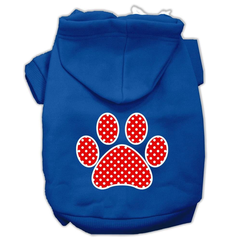 Red Swiss Dot Paw Screen Print Pet Hoodies Blue Size XS (8)