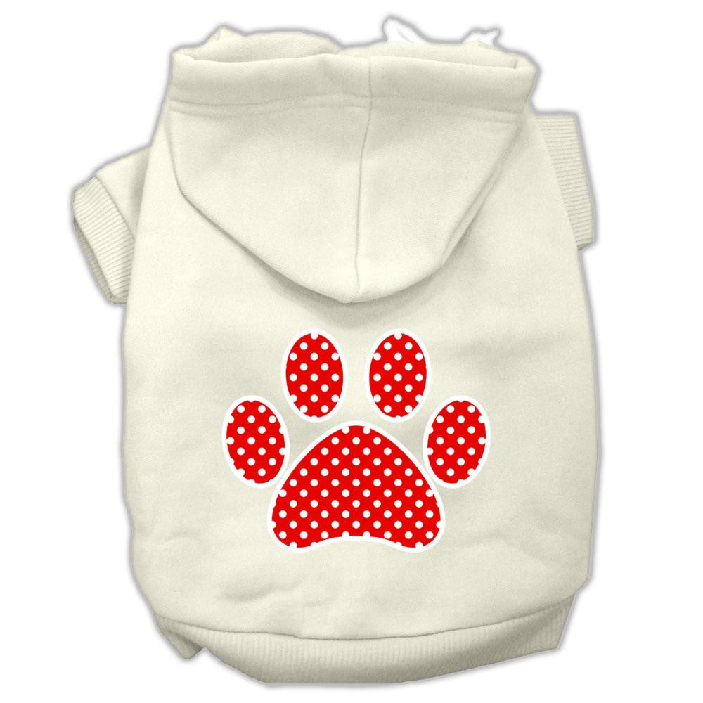 Red Swiss Dot Paw Screen Print Pet Hoodies Cream Size XS (8)