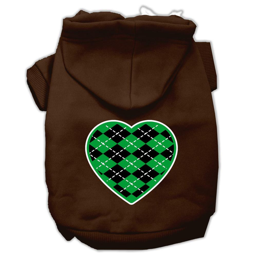 Argyle Heart Green Screen Print Pet Hoodies Brown Size Sm (10)