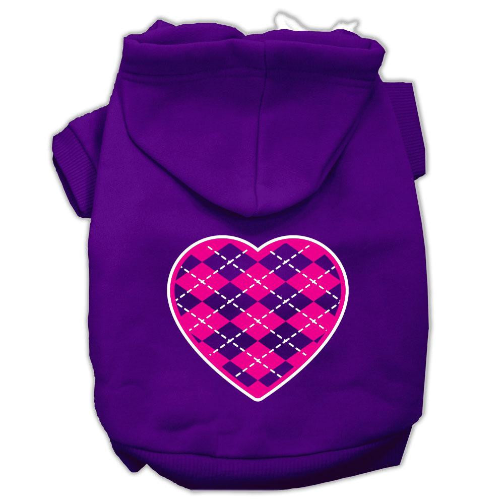 Argyle Heart Pink Screen Print Pet Hoodies Purple Size Lg (14)