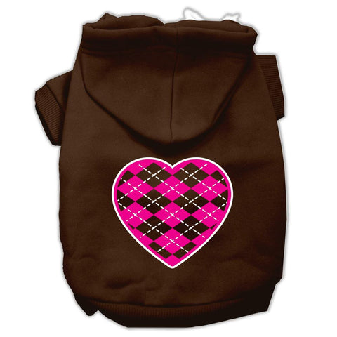 Argyle Heart Pink Screen Print Pet Hoodies Brown Size XL (16)