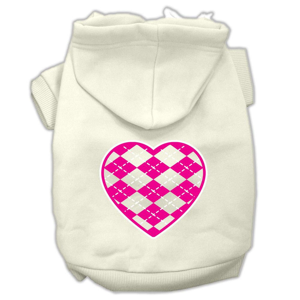 Argyle Heart Pink Screen Print Pet Hoodies Cream Size XS (8)