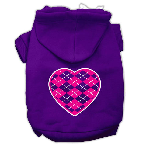 Argyle Heart Pink Screen Print Pet Hoodies Purple Size XXL (18)