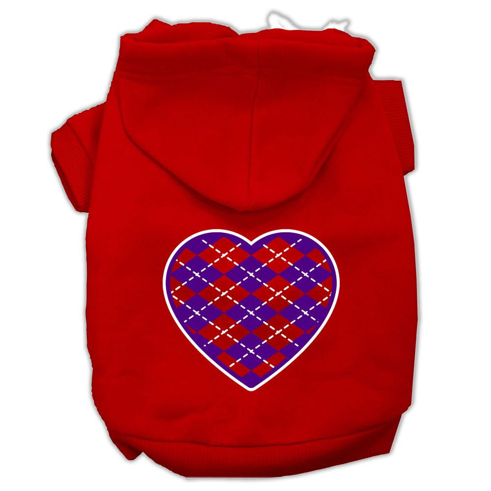 Argyle Heart Purple Screen Print Pet Hoodies Red Size Med (12)