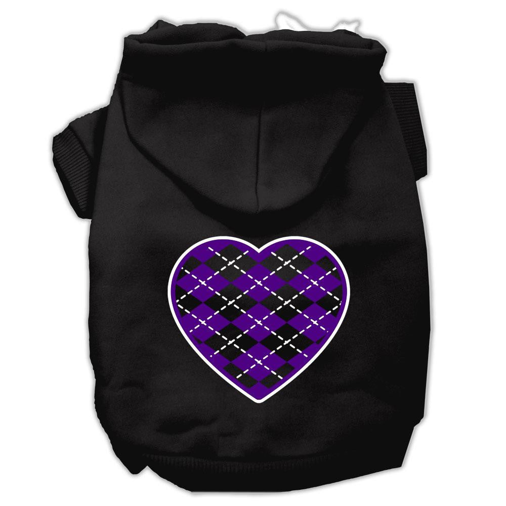 Argyle Heart Purple Screen Print Pet Hoodies Black Size XL (16)