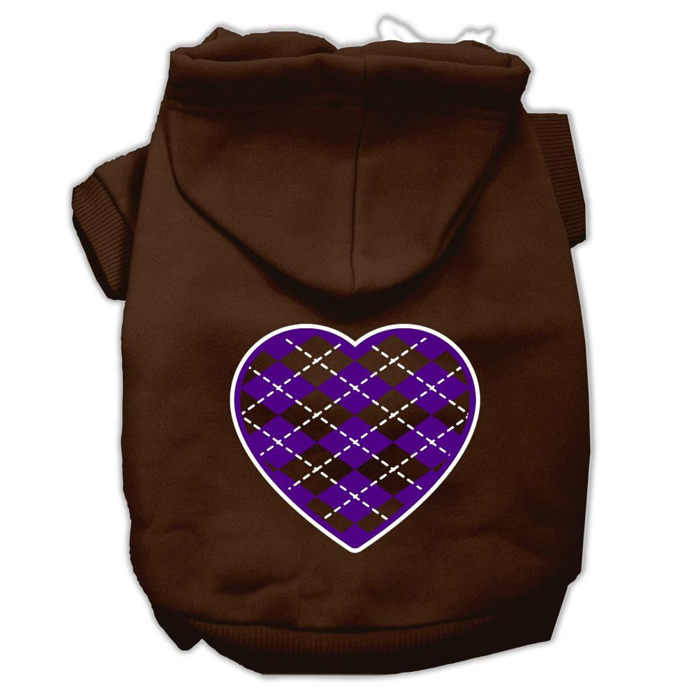 Argyle Heart Purple Screen Print Pet Hoodies Brown Size XXL (18)