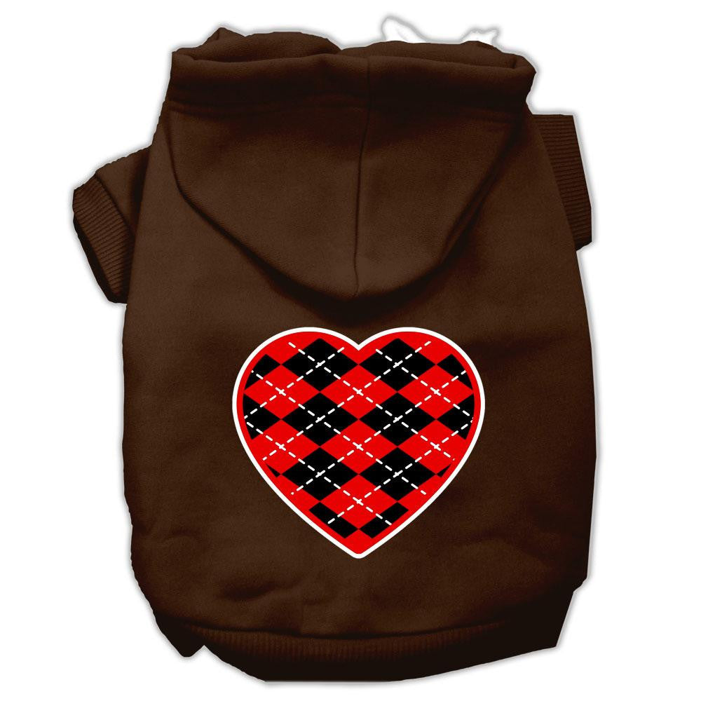 Argyle Heart Red Screen Print Pet Hoodies Brown Size Lg (14)