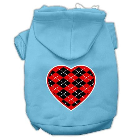 Argyle Heart Red Screen Print Pet Hoodies Baby Blue Size XL (16)