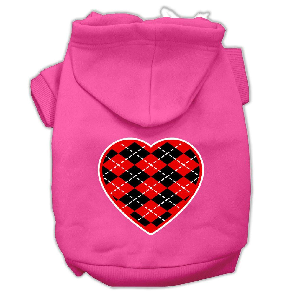 Argyle Heart Red Screen Print Pet Hoodies Bright Pink Size XS (8)