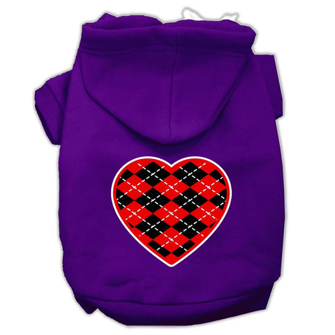 Argyle Heart Red Screen Print Pet Hoodies Purple Size XS (8)